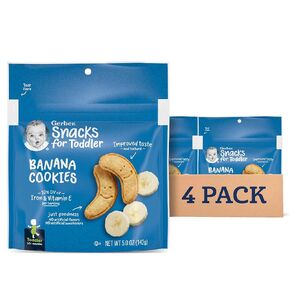 Gerber Toddler Snacks, Banana Cookies, Toddler Cookies, 10% DV Iron & Vitamin E, Finger Foods, Snacks for Toddlers