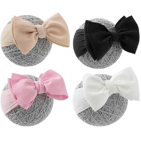 Infant bows Baby girls Bows Headband, Newborn Soft Baby Hairband, One sizes fits All Baby (Beige&Pink)