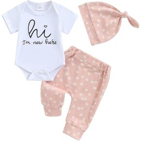 Newborn Baby Girl Outfits Short Sleeve Bodysuit Romper Daisy Pants Headband Hat Coming Home Outfit Clothes