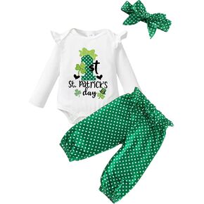 Baby Girl My First St Patricks Outfit - Newborn Shamrock Clover Long Sleeve Romper Pants Headband Cute Clothes Set in Kuwait