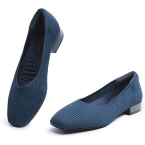 Women's Flats with Arch Support, Square Toe Ballet Flats, Comfortable Slip On Knit Dress Shoe, Anti-Loose Shoe Band Included 6-11