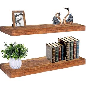 Thicked 1.78 inch Pine Wood White and Gold Floating Shelves 25 ×7.9 inch With 1/5 inch Heavy Duty Bracket,White and Gold Shelves With Stainless Steel Trim Strip, Gold shelves for wall,bedroom Set of 2