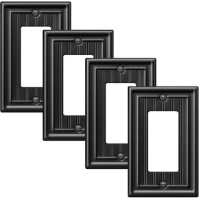 DEWENWILS 4-Pack Black Outlet Covers & Switch Plates — Decorative Metal Wall Plates for Decorate Light Switches (1-Gang Standard Size)