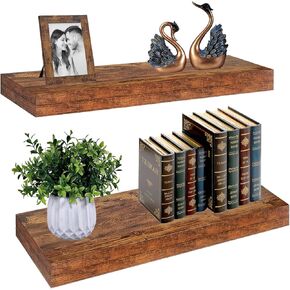 Thicked 1.78 inch Pine Wood White and Gold Floating Shelves 25 ×7.9 inch With 1/5 inch Heavy Duty Bracket,White and Gold Shelves With Stainless Steel Trim Strip, Gold shelves for wall,bedroom Set of 2