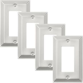 DEWENWILS 2-Pack Brushed Nickel Outlet Covers & Switch Plates — Decorative Metal Wall Plates for Light Switches & Double Toggle (1-Gang Standard Size)