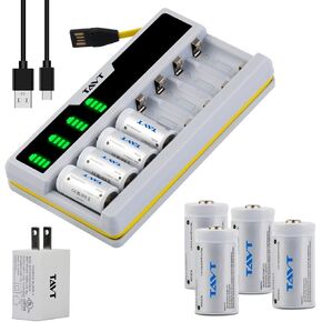 123A Lithium Batteries 8 Pack, 123a Lithium Rechargeable Batteries with Charger for Arlo Camera VMC3030 /VMK3200/VMS3330/VMS3230/3330/3530/3430 and Flashlights
