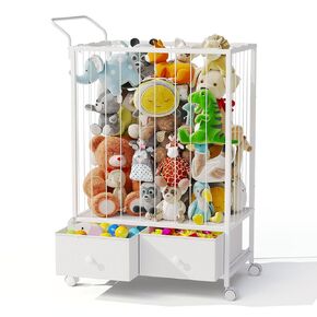 BBLIKE Large Stuffed Animal Storage Cart - Kids Toy Storage Organizer with Drawers, Stuffed Zoo Animal Holder for Bedroom, Living Room, Nursery, Perfect for Plush Toy Organization, 176L, White