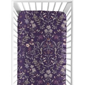 Sweet Jojo Designs Boho Wildflower Vintage Floral Girl Baby Fitted Crib Sheet Infant Newborn Nursery Toddler Bed Room Standard Mattress Plum Purple Teal Botanical Garden Bohemian Farmhouse Cottagecore