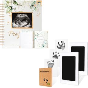 KeaBabies Inspire: Pregnancy Journal Memory Book and 2-Pack Inkless Hand and Footprint Kit - 90 Pages Hardcover Pregnancy Book - Ink Pad for Baby Hand and Footprints - Pregnancy Planner