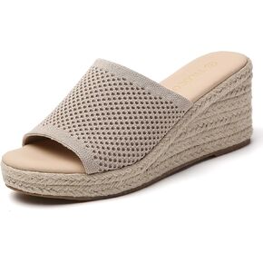 Tilocow Knit Espadrilles Wedges for Women Comfortable Slip On Platform Wedge Sandals Summer Beach Dress Heels Shoes