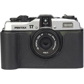 for pentax 17 case Handmade Genuine Leather Camera Protective Half Camera case, for Pentax 17 (Black)