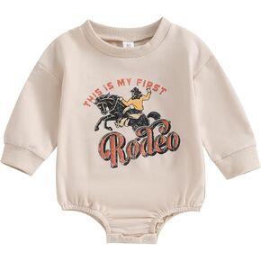 SAYOO Western Baby Boy Girl Clothes My First Rodeo Bubble Romper Sweatshirt Bodysuit Newborn Funny Cowboy Cowgirl Clothes