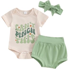 Baby Girl 1st St Patricks Day Outfit Short Sleeve Shirt Romper Clover Shorts My First St. Patricks Summer Clothes