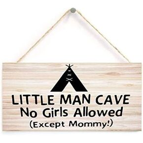 Bedroom Decoration for Son/Brother Little Man Cave No Girls Allowed (Except Mommy!) with Indian Tee Pee Wooden Door Sign for Little Boys Room