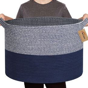 Large Baskets for Organizing, 22" X 14" Blanket Storage for Living Room, Woven Cotton Rope Baby Laundry Basket Bin, Oversized Basket for Blankets, Throw Blankets Pillow Holder Organizer