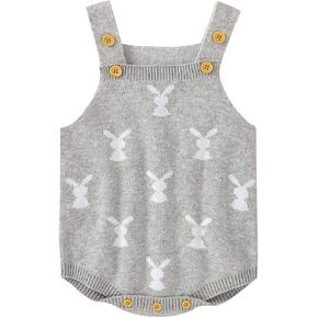 Baby Girl Boy Easter Bunny Romper Sleeveless Knit Jumpsuit Infant Spring Bodysuit My 1st Easter Outfit Clothes