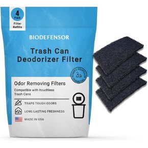 Biodefensor Carbon Odor Filter Compatible with Itouchless Trash Cans - Made in USA - Absorbs Odors, Stink, Diaper Smells & Garbage Deodorizer Eliminator, 4-Pack