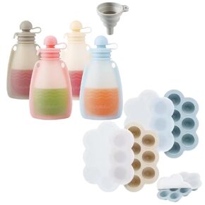 PandaEar Reusable Silicone Baby Food Pouches & 2 Pack Baby Food Freezer Tray