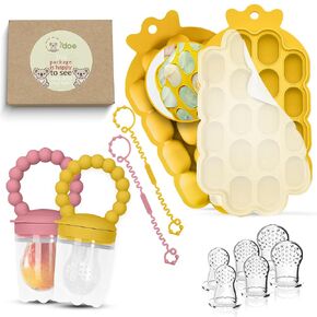 O’doe Baby Popsicle Molds | 2 Feeders, 6 Nipples, 2 Clip, 1Trays (18-Holes Silicone Baby Food Freezer Tray) | BPA-Free Teething Relief Baby Fruit Feeder Pacifier and Baby Food Feeder for Infants