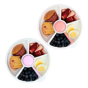 GoBe Kids Taro Purple and Coral Pink Large Snack Spinner - Reusable Snack Container with 5 Compartment Dispenser and Lid | BPA and PVC Free | Dishwasher Safe | No Spill, Leakproof