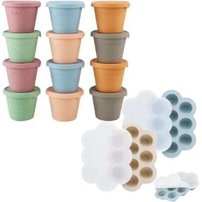PandaEar 12 Pack Silicone Baby Food Storage Containers & 2 Pack Baby Food Freezer Tray