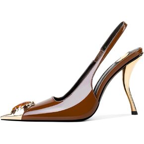Rhinestones Slingback Kitten Heels Pointed Closed Toe Pumps for Women, Stiletto 4Inch High Heeled Sandals for Dress Shoes