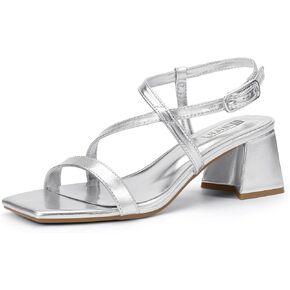 IDIFU IN2 Strappy Heels for Women Square Toe Low Chunky Block Heels with Ankle Strap Women's Slingback Irregular Heel Dress Shoes for Bride Wedding Heeled Sandals Dressy Short Heels
