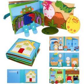 Montessori Felt Busy Book Toddlers Cloth Quite Book Preschool House Pretend Play Dress UP Game Early Learning Educational Travel Toys for Kids Age 3 4 5 6 Autism Sensory Toy Boys and Girls Gift