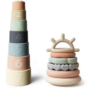 Moonkie Stacking Baby Toy, Eductional Soft Teething Toy with 7 Piece