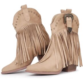Hawkwell Women's Fringe Cowboy Cowgirl Boots Snip Toe Pull On Dress Western Ankle Booties