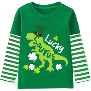 Toddler Boy Girl St Patricks Day Shirts Lucky Clover Long Sleeve T-Shirt Kids Shamrock Irish Green Tee Tops