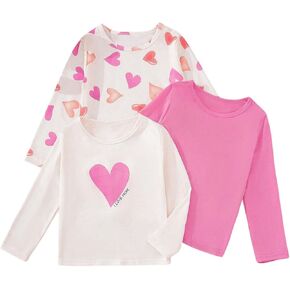 SOLY HUX Toddler Girl's 3 Piece T Shirt Heart Letter Graphic Tees Crew Neck Long Sleeve Casual Tops