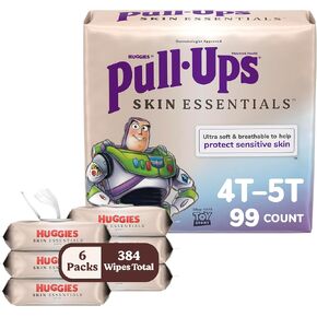 Bundle of Pull-Ups Boys' Skin Essentials Potty Training Pants, Training Underwear, 2T-3T (16-34 lbs), 124 Ct (4 Packs of 31) + Baby Wipes, 99% Water, 6 Flip Top Packs (336 Wipes Total)