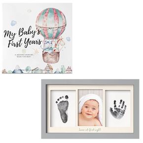 KeaBabies First 5 Years Baby Memory Book Journal & Inkless Baby Hand And Footprint Kit - 90 Pages Hardcover First Year Keepsake Milestone Baby Book For Boys, Girls - Ink Pad for Baby Hand &Footprints