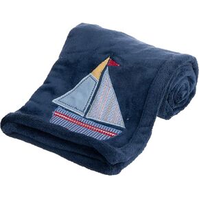 Plush Baby Blanket Super-Soft for Boys and Girls, Gifts for Kids Embroidered Fleece Baby Blanket, Portable Bed Throws for Baby Crib and Toddler Bed, 30"x40" (Navy Sailboat)