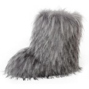 Valpeak Snow Boots for Women 2023 Furry Boots Winter Knee High Flat Heel Fluffy Faux Fur Boots(Light Gray,5)