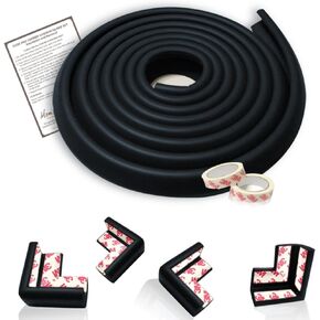 Mom's Besty Extra Dense Child Safety Protectors & Furniture Bumpers Set – 16.2 Ft. Total Coverage (15 Ft. Edge & 4 Taped Corner Guards) - Ebony Black - Free Home Baby Proofing Checklist