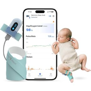 Babytone Baby Sleep Sock Monitor, Tracking Heart Rate and Movement for Infant, Wearable Foot Monitor Smart Sock with Bluetooth and APP, for 0-36 Months Newborn