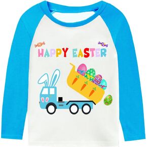 DDSOL Easter's Day T-Shirt for Toddler Girls Baby Boys Raglan Long Sleeve Easter Dump Truck Shirt Bunny Eggs Print Boys Tee Top 3T