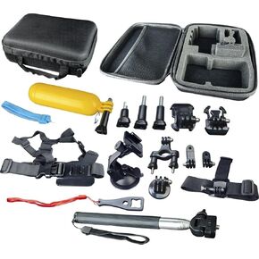 Digipower 16 Pcs Action Camera Accessory Kit for All Gopro Hero and DJI Osmo Action Cameras, Black