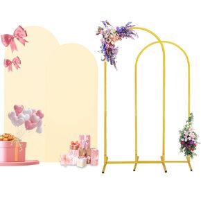 7.2 Feet Wedding Backdrop Stand and Beige Spandex Arch Cover, Metal Arch Stand with Cover for Wedding Party Birthday Ceremony Bridal Baby Shower Event Decorations (7.2 Feet)