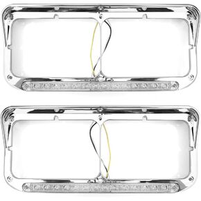 Chrome Headlights Bezel with 12" Amber LED Light, Headlight Frame Replacement for Kenworth T400 T600 T800 W900B W900L Peterbilt 378 379 Western Star 4900 Freightliner Classic 120 Semi Trucks, A Pair