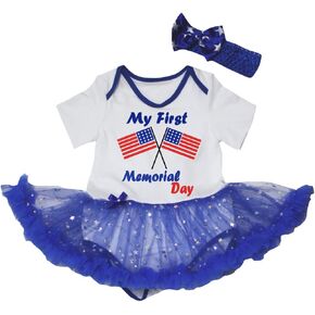 PetiteBella USA Flags أول فستان بيبي يوم تذكاري NB-18M