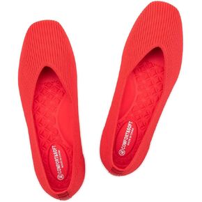 Frank Mully Womens Wide Flat Shoes Square Toe Shoes Knitted Work Flats Comfortable Women Shoes Comfortable Women Shoes