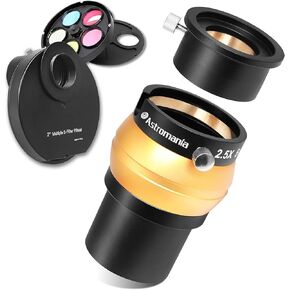 Astromania 2" Multiple 5-Position Filter Wheel - Bundle with - 2" 2.5X Barlow Lens