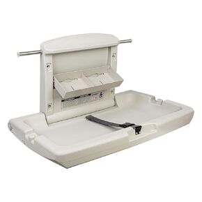 Durable Wall-Mounted Baby Changing Station, Heavy-Duty Design with Safety Straps, Fold-Up Space Saver, in Elegant Grayish White