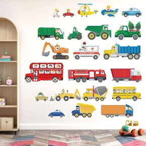 Car Wall Stickers for Kids Boys: Construction Vehicle Truck Tractor Peel and Stick Wall Decals - Wall Decor Kids Supplies Ages 1 2 3 4 5 6 7 8 9 10 11 12 Year