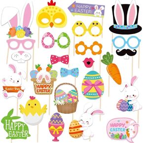 Easter Photo Booth Props for Photoshoot, Happy Easter Photo Props Egg Bunny Selfie Photobooth Props, Spring Photography for Easter Party Decorations, Little DIY 25 Pcs