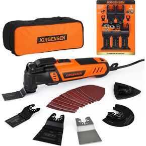 JORGENSEN 5 Pack Oscillating Saw Blades & JORGENSEN Oscillating Tool 5°Oscillation Angle, 4 Amp Oscillating Multi Tools Saw, 7 Variable Speed with 16-Piece Electric Multitool Blades