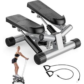 Sweetcrispy Mini Stair Steppers with Resistance Bands for Exercise at Home, Portable Exercise Twist Stepper Machine for Full Body Workout, 265LBS Capacity